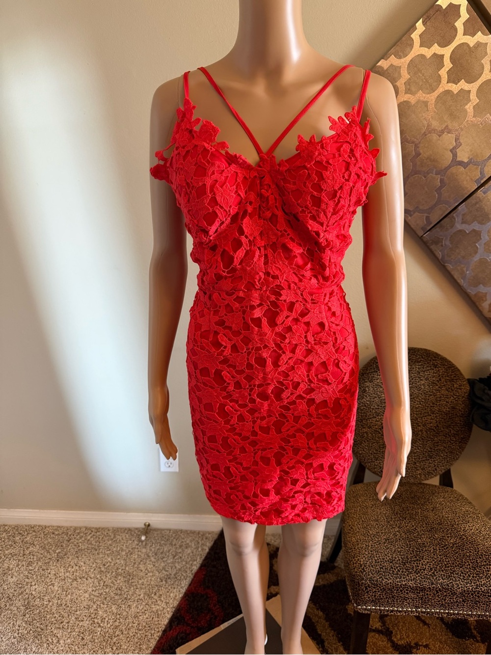 Red Lace Strappy Mini Dress